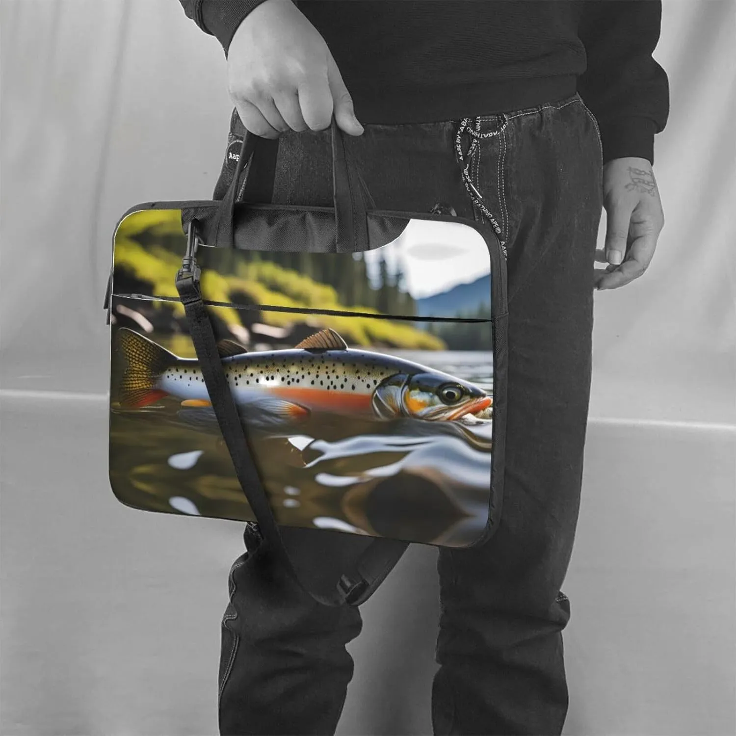 Brook Trout Fly Fishing Prints Laptop Bag - with Soft Interior, Multiple Pockets - Ideal for Men, Travel and Business