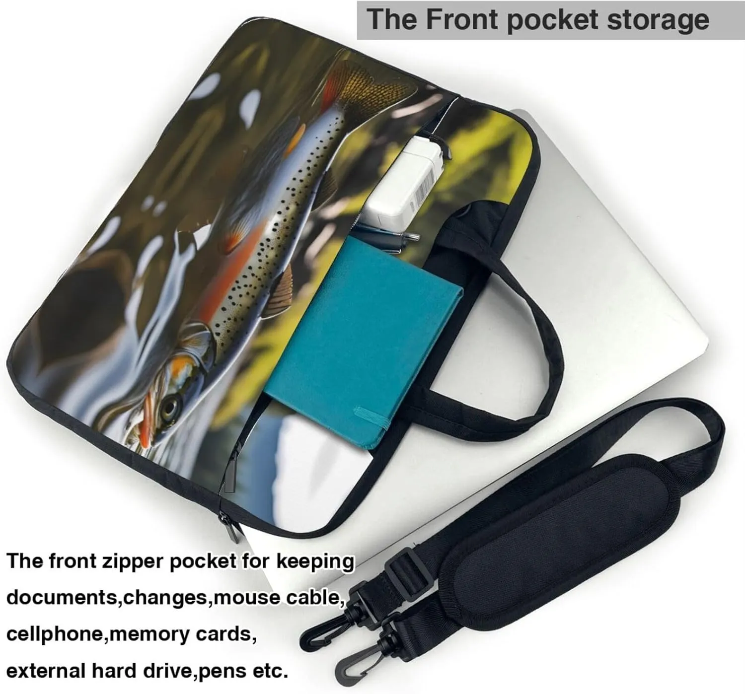 Brook Trout Fly Fishing Prints Laptop Bag - with Soft Interior, Multiple Pockets - Ideal for Men, Travel and Business
