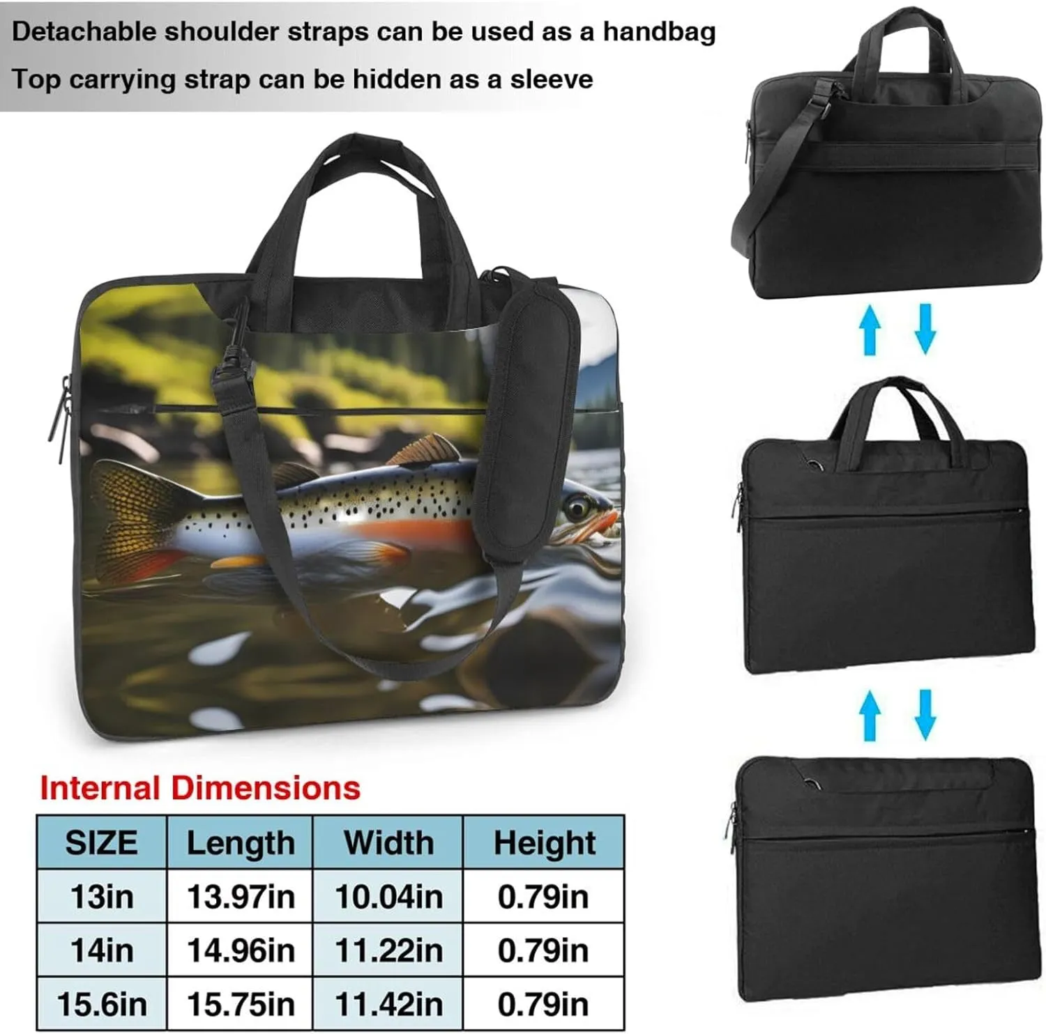 Brook Trout Fly Fishing Prints Laptop Bag - with Soft Interior, Multiple Pockets - Ideal for Men, Travel and Business