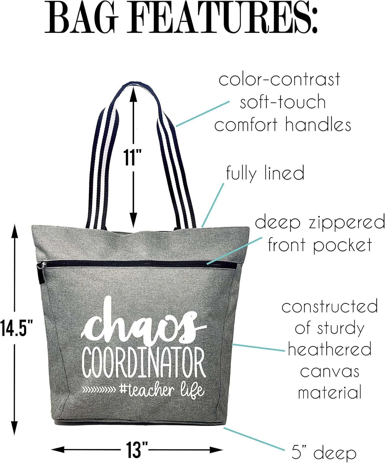 Brooke & Jess Designs Teacher Tote Bag for Work - Teacher Handbag Gifts for Women, Teacher Bag Best Teacher Appreciation Gift