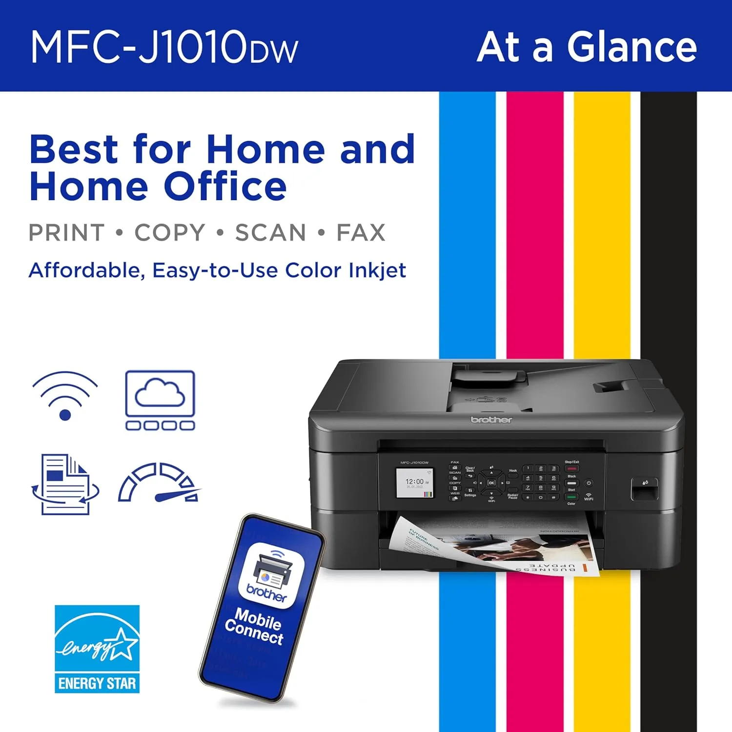 Brother MFC-J1010DW Wireless Color Inkjet All-in-One Printer with Mobile Device and Duplex Printing, Refresh Subscription and Works with Alexa