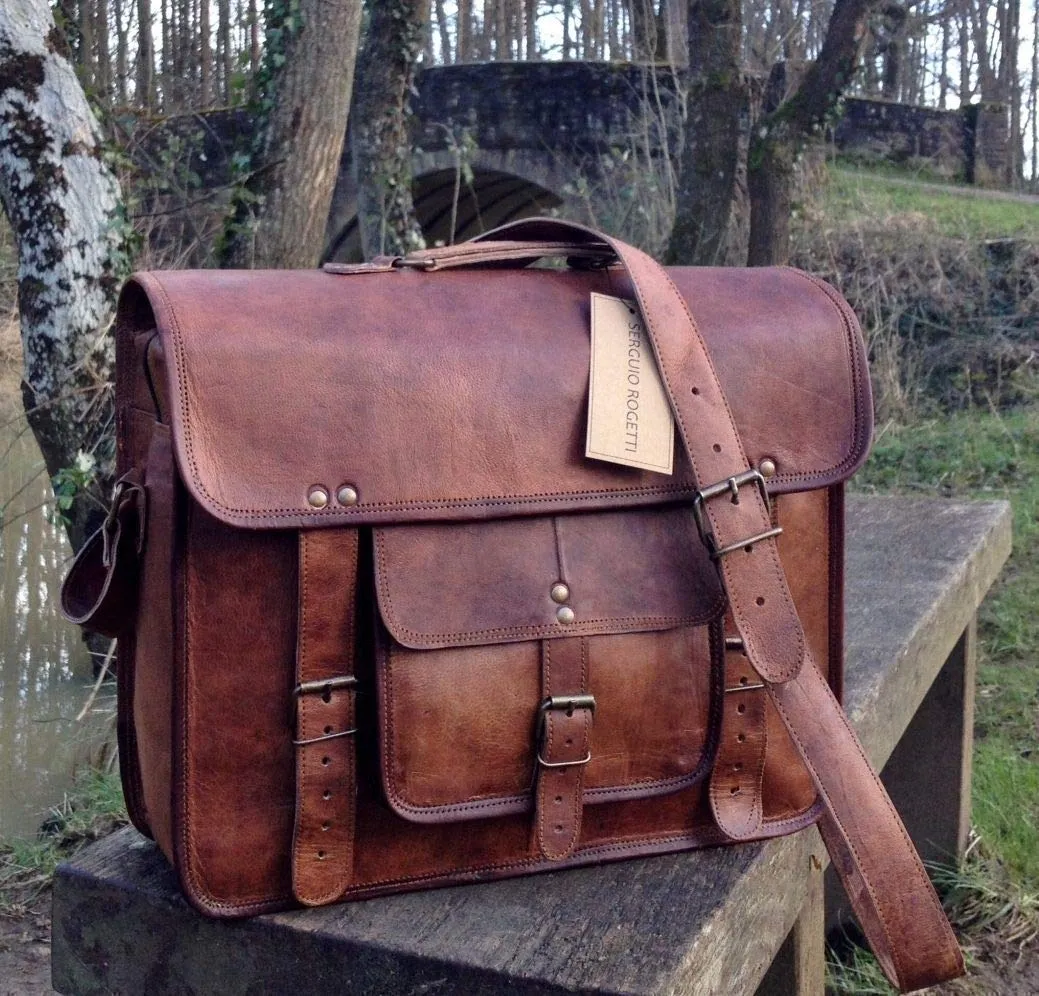 Brown 100% Leather Messenger Bag for Laptop Handmade Briefcase Satchel Mens Crossbody Laptop Bag (11x15x5 Inches)
