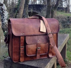 Brown 100% Leather Messenger Bag for Laptop Handmade Briefcase Satchel Mens Crossbody Laptop Bag (11x15x5 Inches)