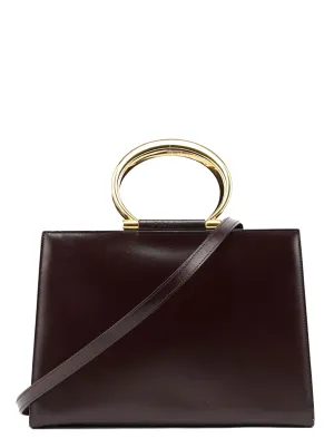 Brown Leather Gold 2-Way Top Handle Bag