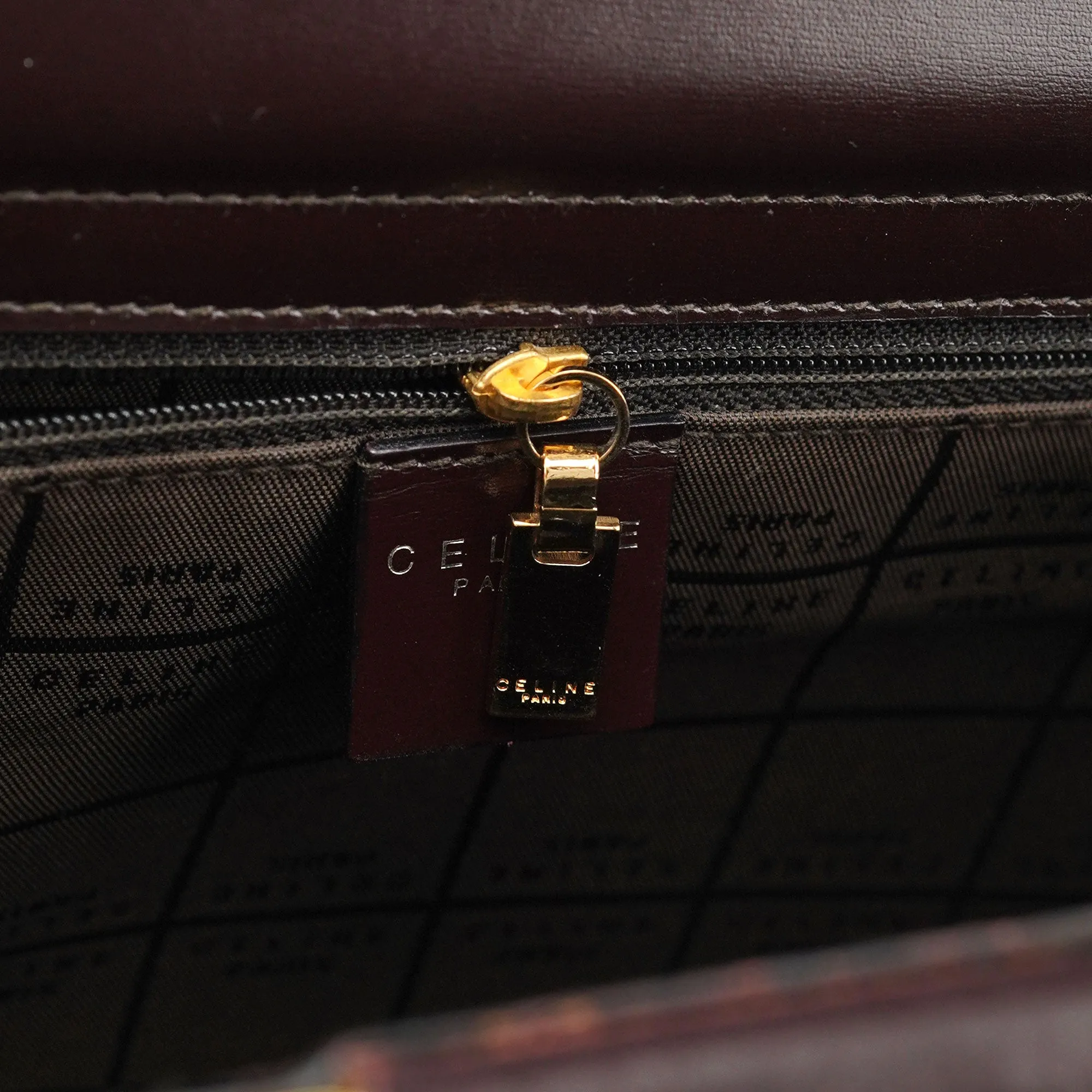 Brown Leather Gold 2-Way Top Handle Bag