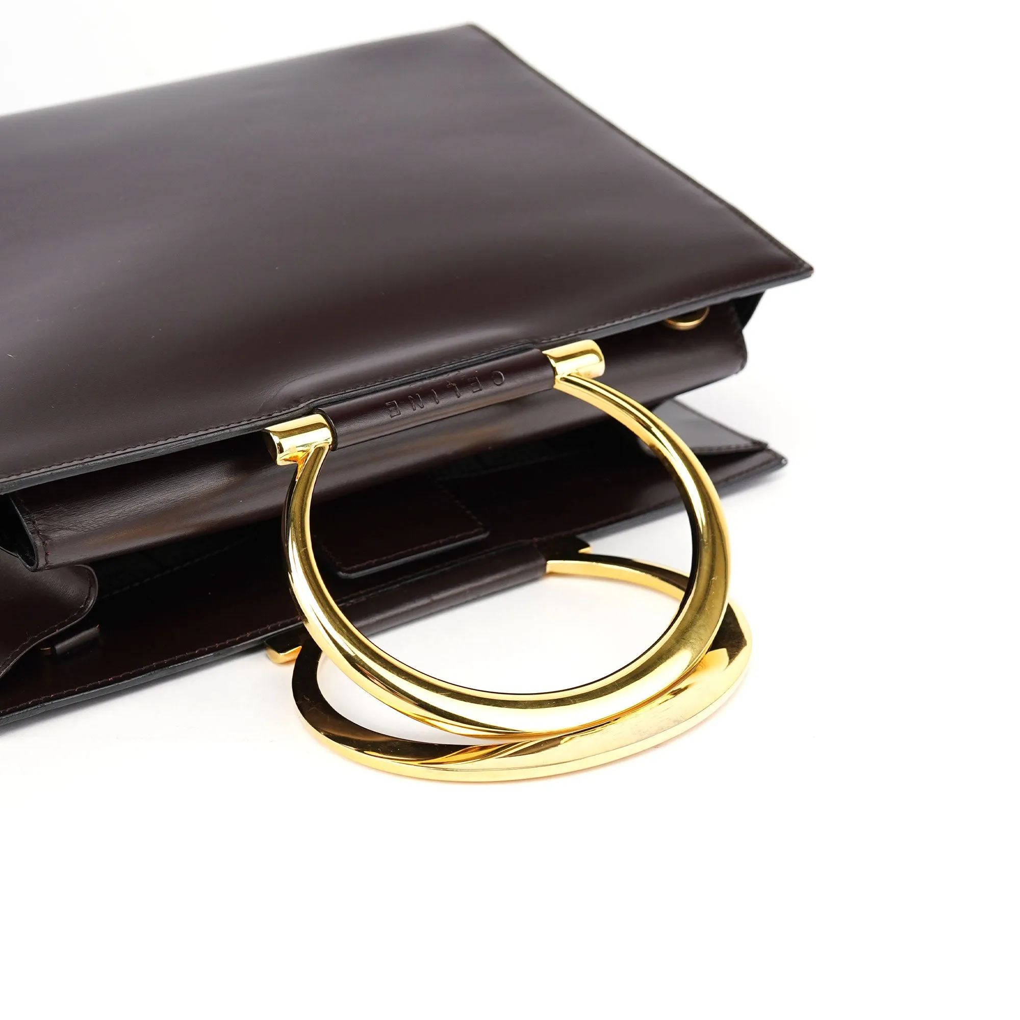 Brown Leather Gold 2-Way Top Handle Bag