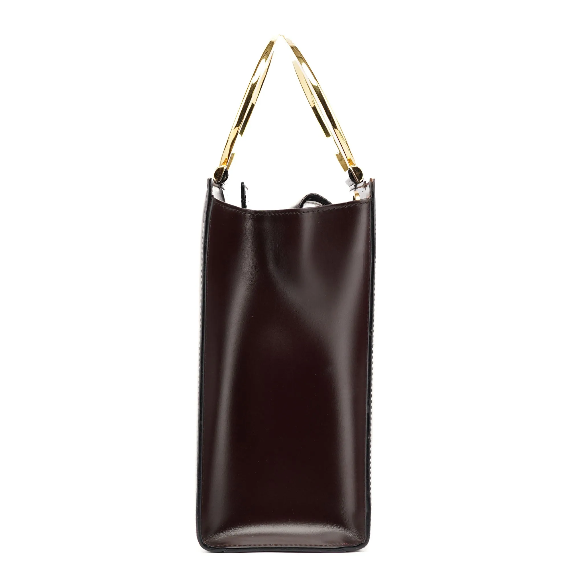Brown Leather Gold 2-Way Top Handle Bag