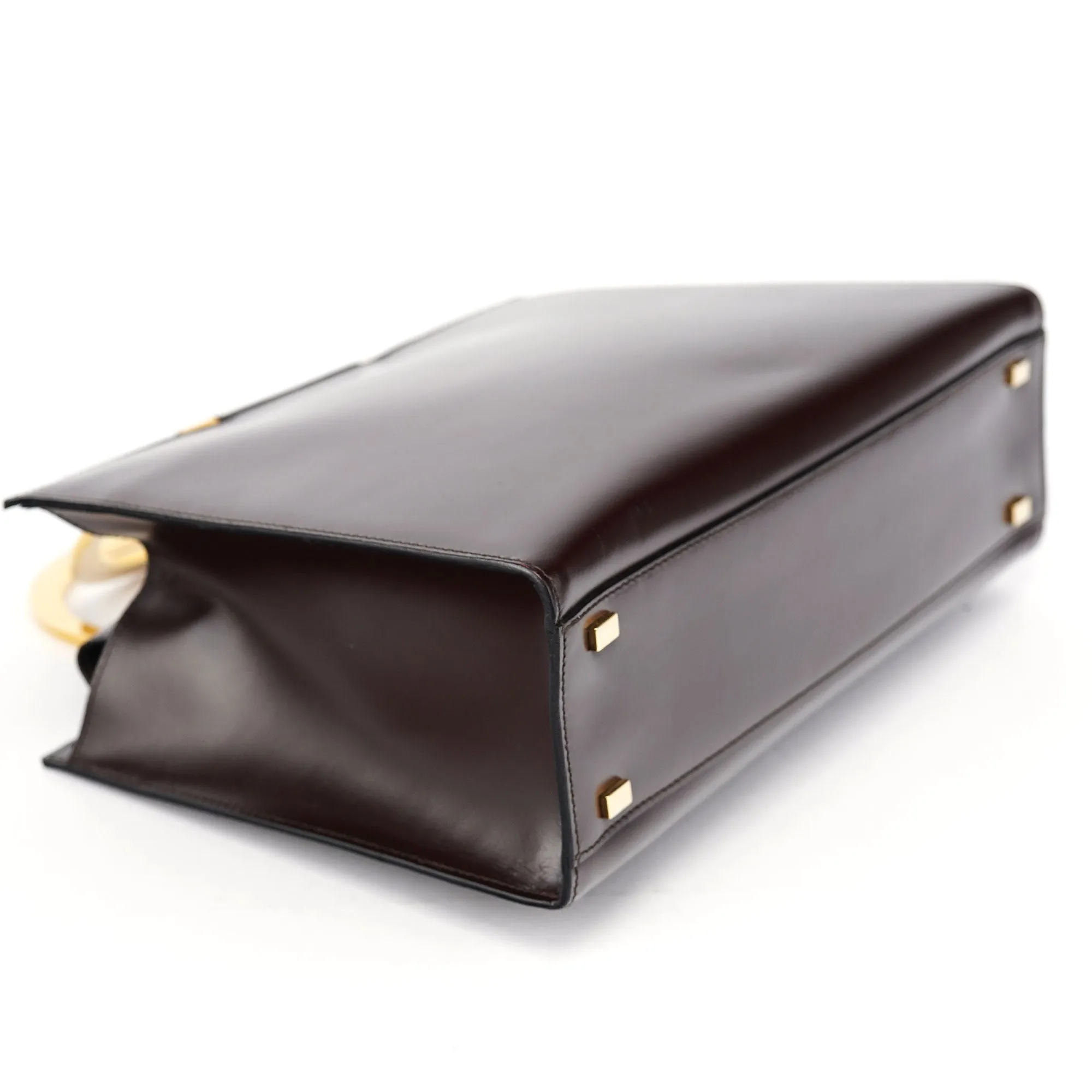 Brown Leather Gold 2-Way Top Handle Bag