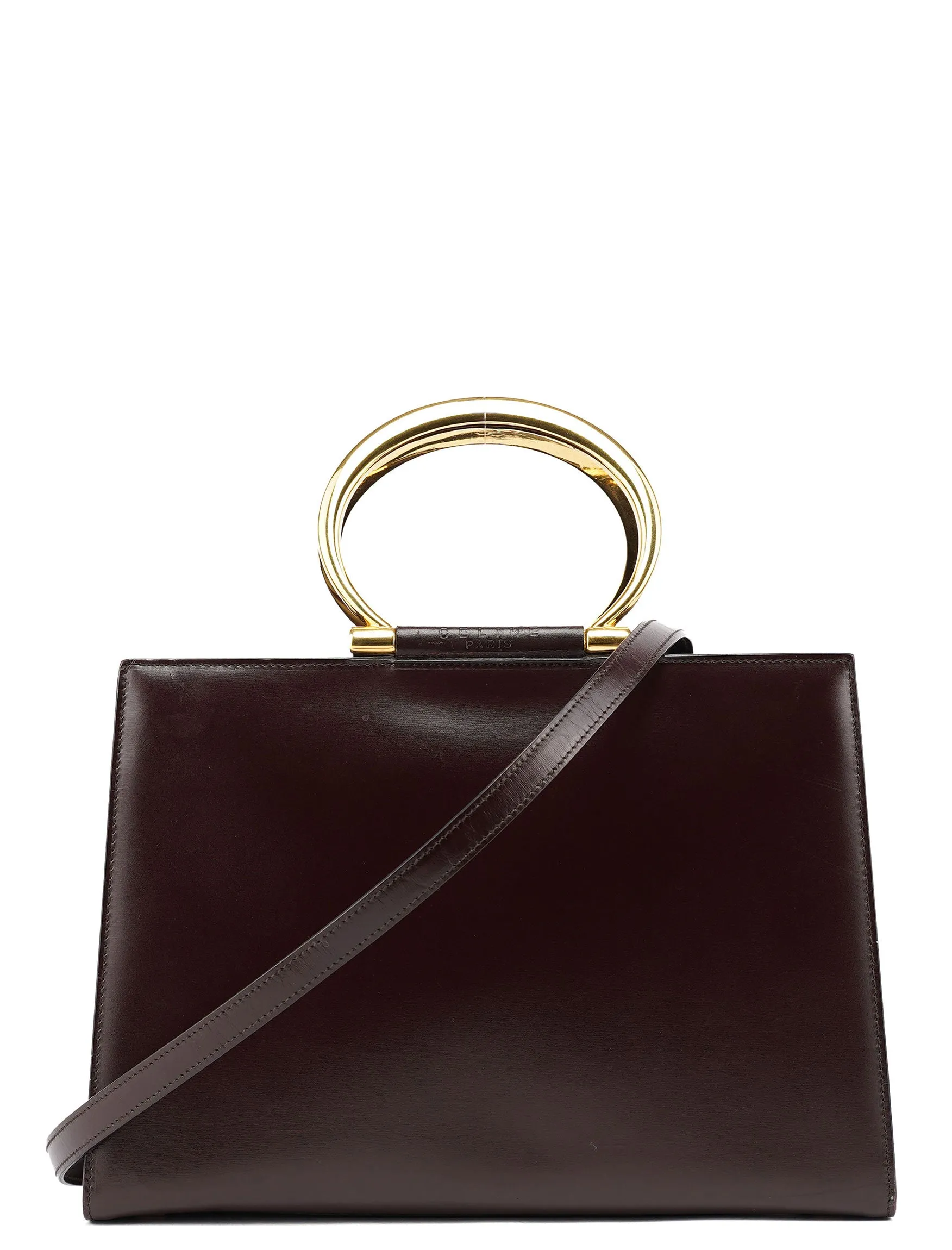 Brown Leather Gold 2-Way Top Handle Bag