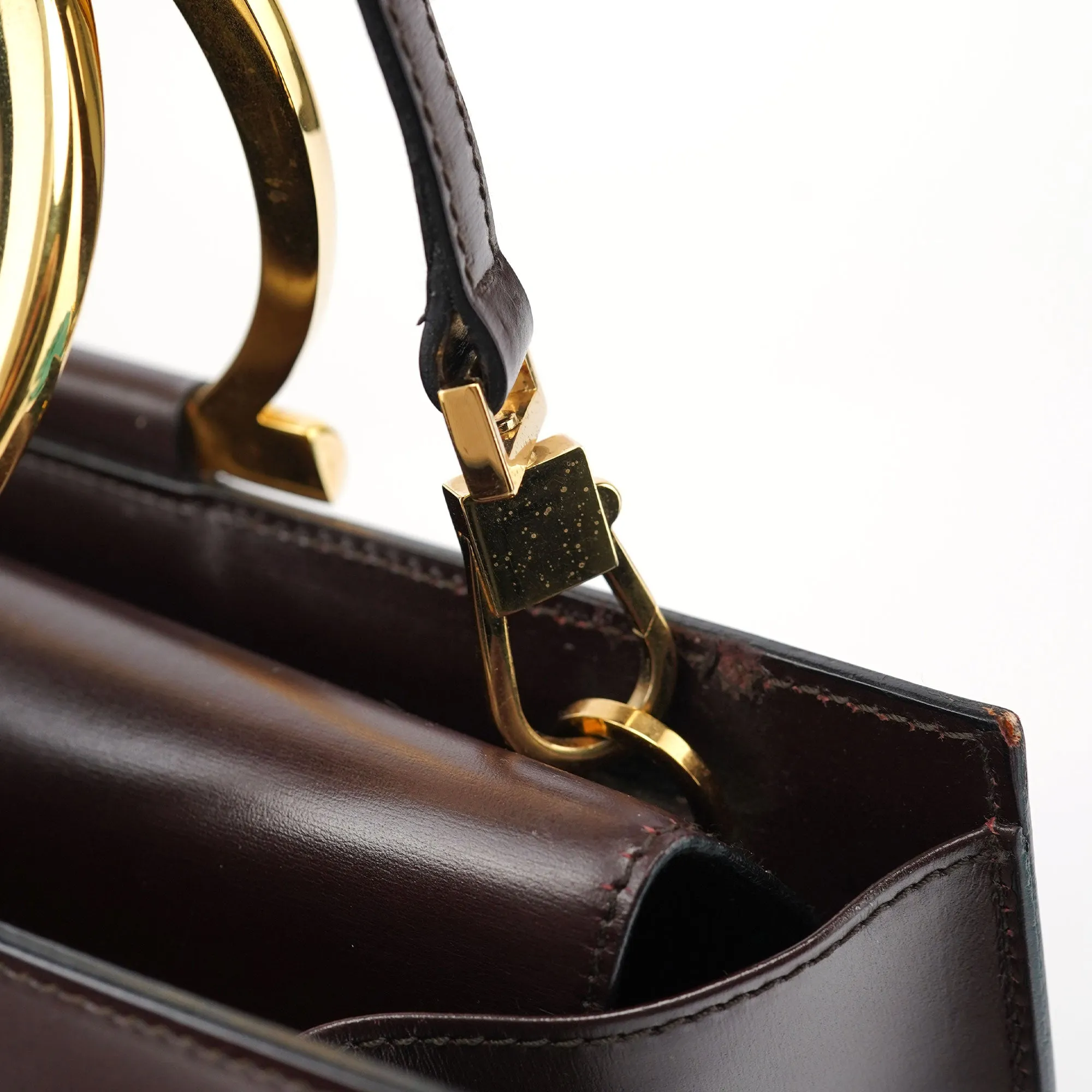 Brown Leather Gold 2-Way Top Handle Bag