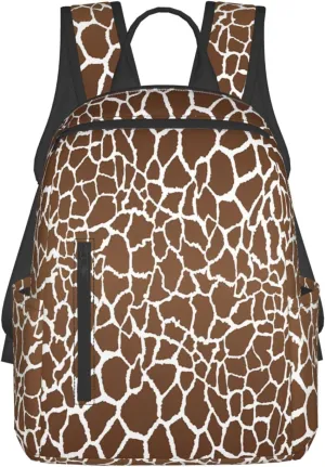 Brown White Giraffe Print Casual Backpacks Large Capacity Laptop Backpack Sports Rucksack Travel Daypack Adjustable Shoulder Strap Work Bag for Outdoor Camping