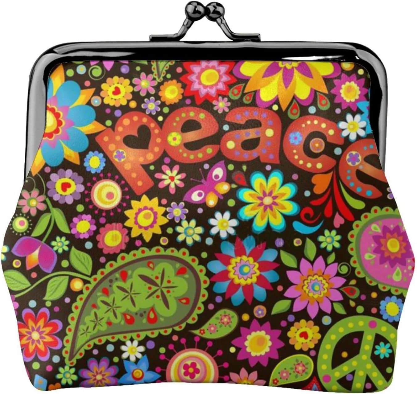 Buckle Coin Purses Hippie Symbolic Women Girl Travel Kiss-Lock Wallet Bag Change Purse