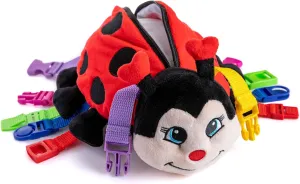 Buckle Toys Becky The Ladybug Toys for Toddlers 1-3 Stuffed Animal Sensory Toys to Develop Fine Motor Skills and Learn Shapes and Colors, Travel Essentials for Kids, Includes Storage Pocket
