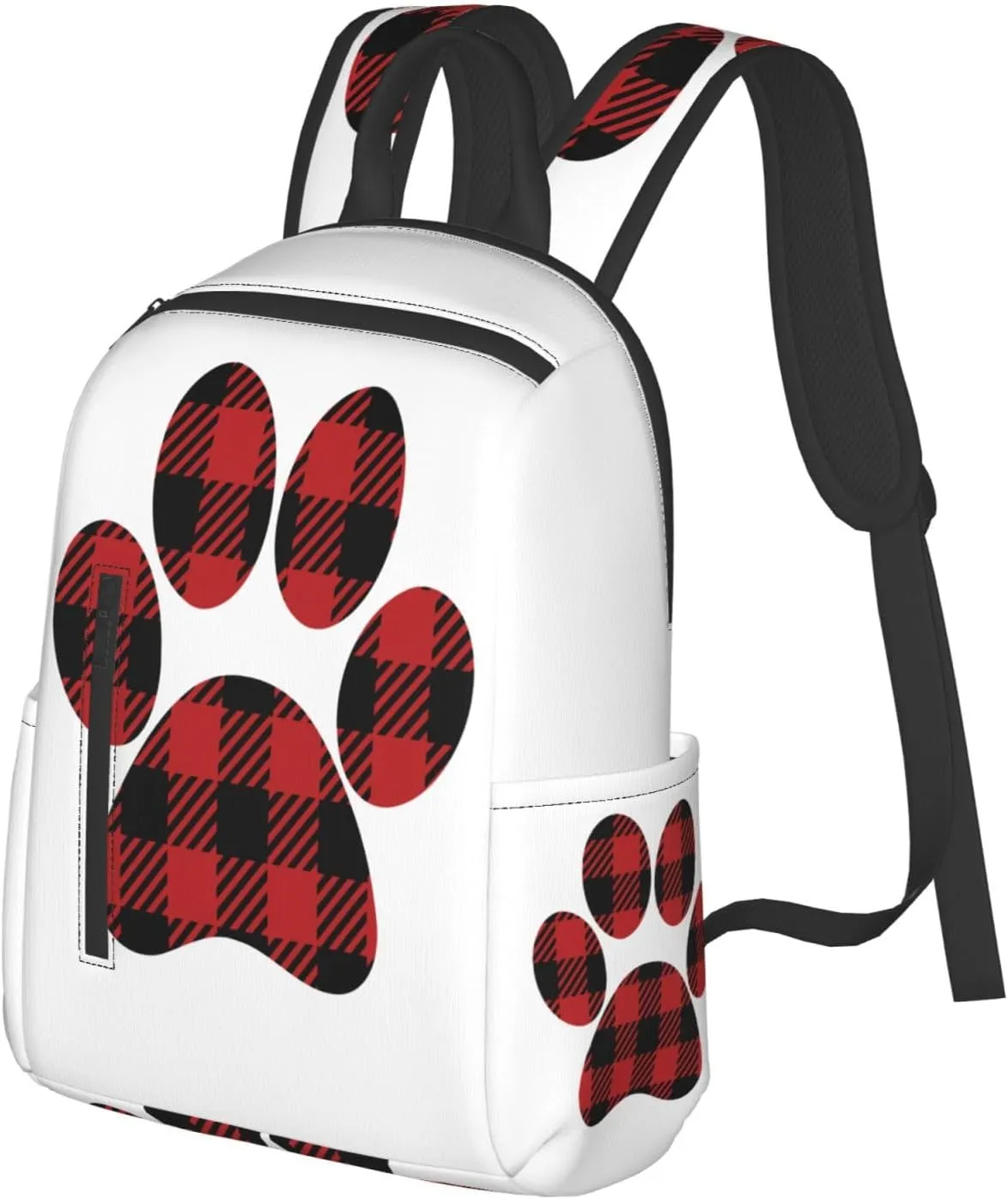 Buffalo Plaid Paw Casual Backpacks Large Capacity Laptop Backpack Sports Rucksack Travel Daypack Adjustable Shoulder Strap Work Bag for Outdoor Camping