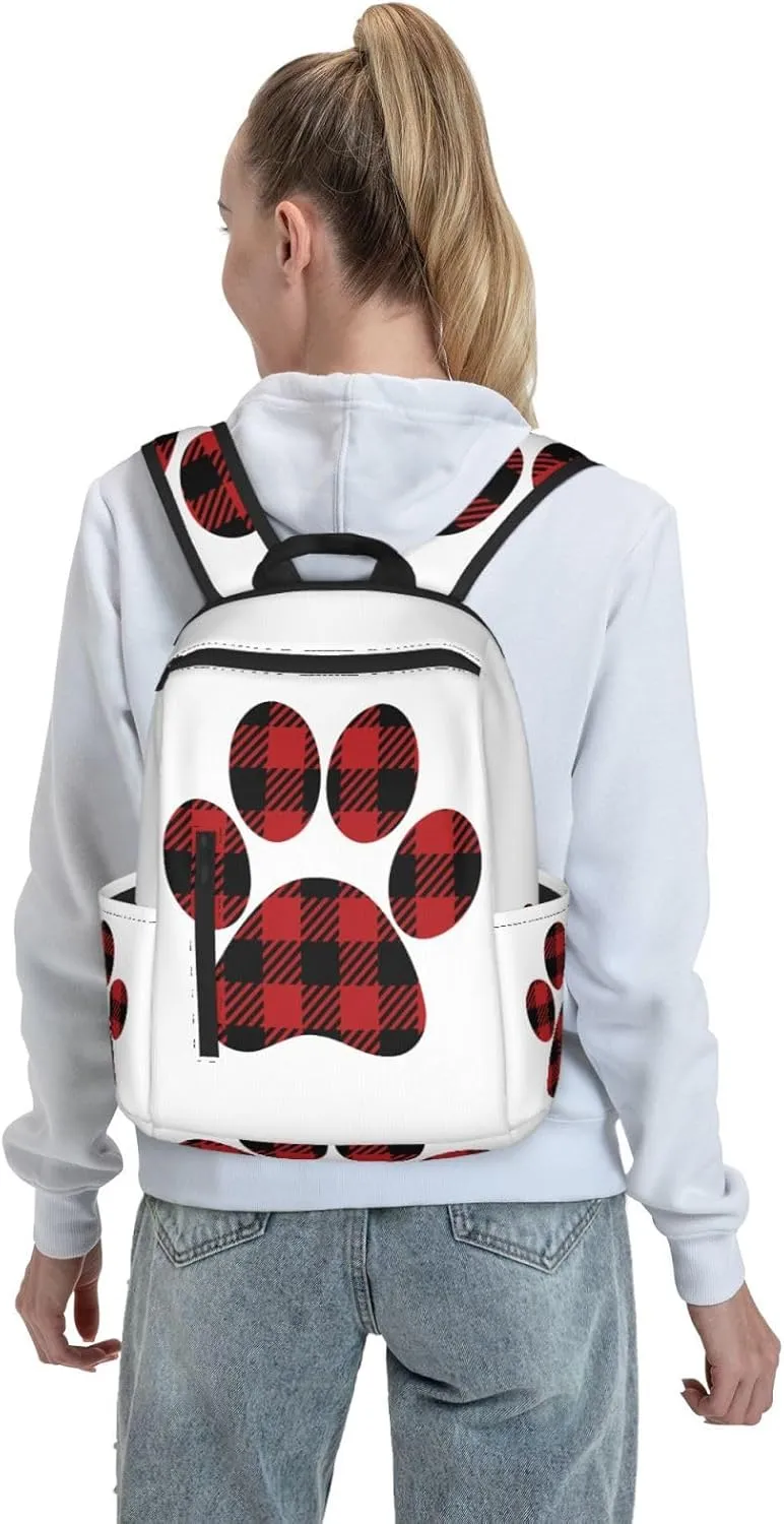 Buffalo Plaid Paw Casual Backpacks Large Capacity Laptop Backpack Sports Rucksack Travel Daypack Adjustable Shoulder Strap Work Bag for Outdoor Camping