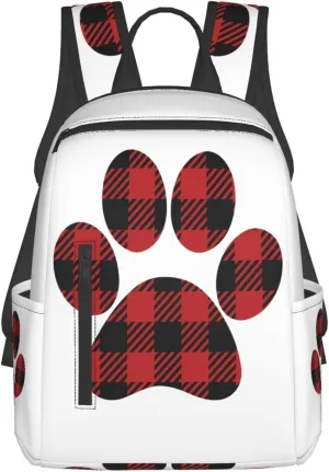 Buffalo Plaid Paw Casual Backpacks Large Capacity Laptop Backpack Sports Rucksack Travel Daypack Adjustable Shoulder Strap Work Bag for Outdoor Camping