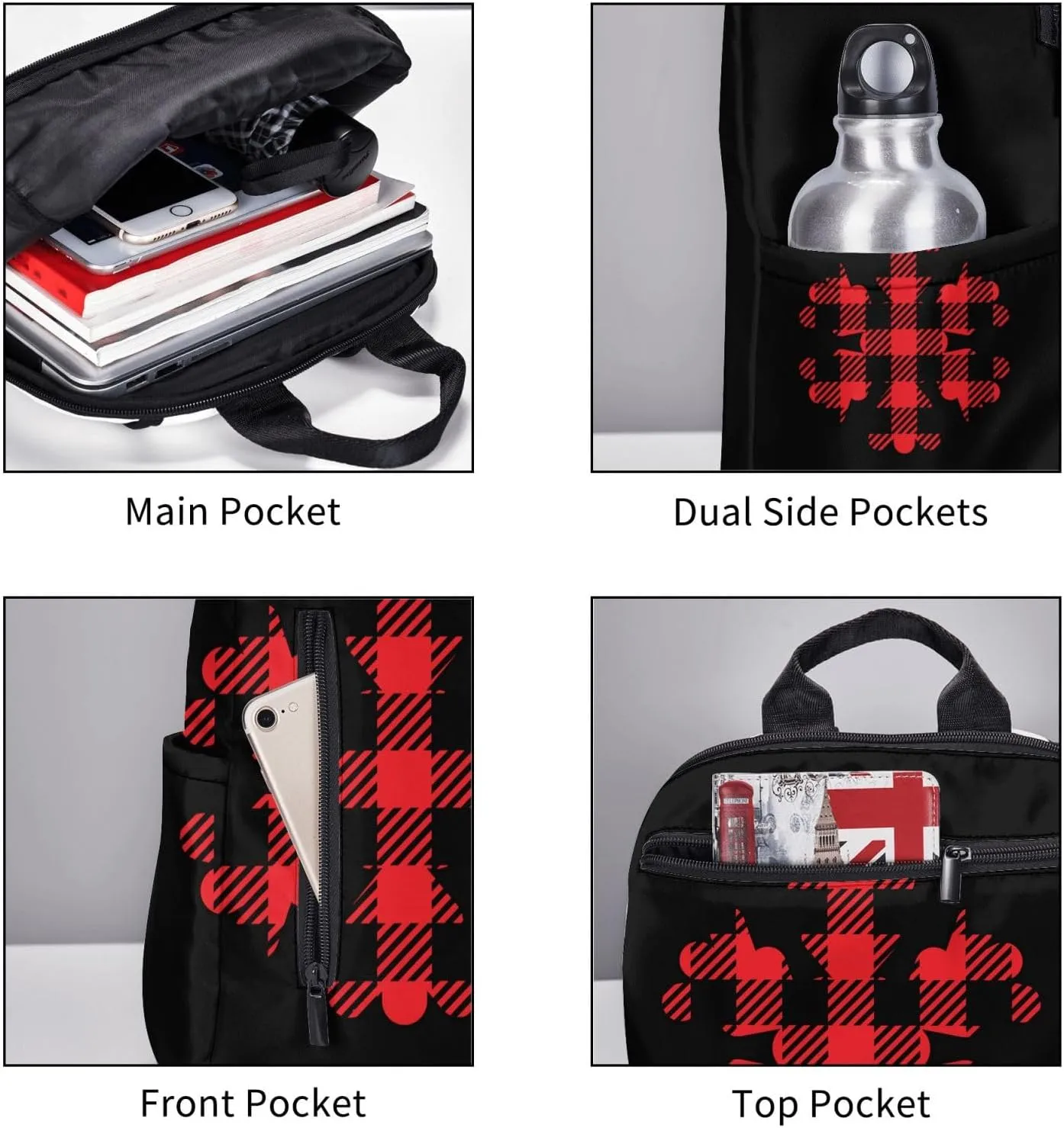 Buffalo Plaid Snowflake Casual Backpacks Large Capacity Laptop Backpack Sports Rucksack Travel Daypack Adjustable Shoulder Strap Work Bag for Outdoor Camping