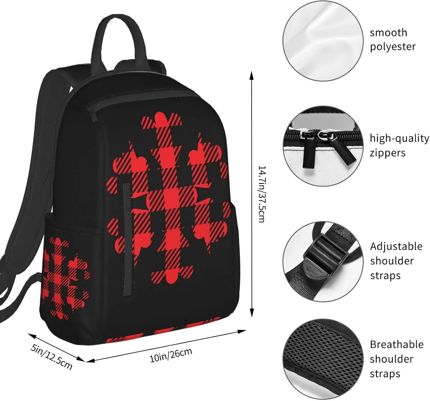 Buffalo Plaid Snowflake Casual Backpacks Large Capacity Laptop Backpack Sports Rucksack Travel Daypack Adjustable Shoulder Strap Work Bag for Outdoor Camping