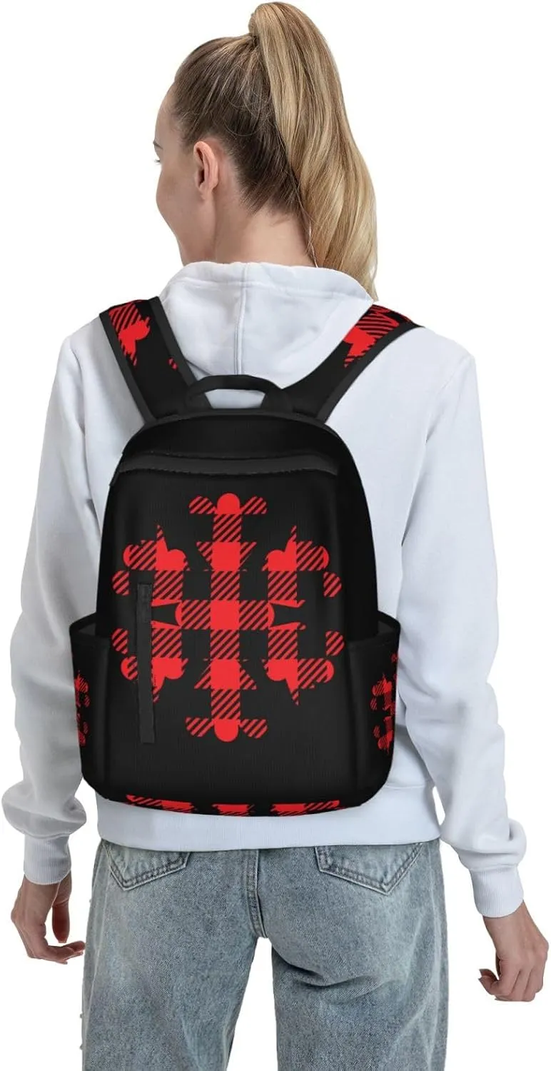 Buffalo Plaid Snowflake Casual Backpacks Large Capacity Laptop Backpack Sports Rucksack Travel Daypack Adjustable Shoulder Strap Work Bag for Outdoor Camping