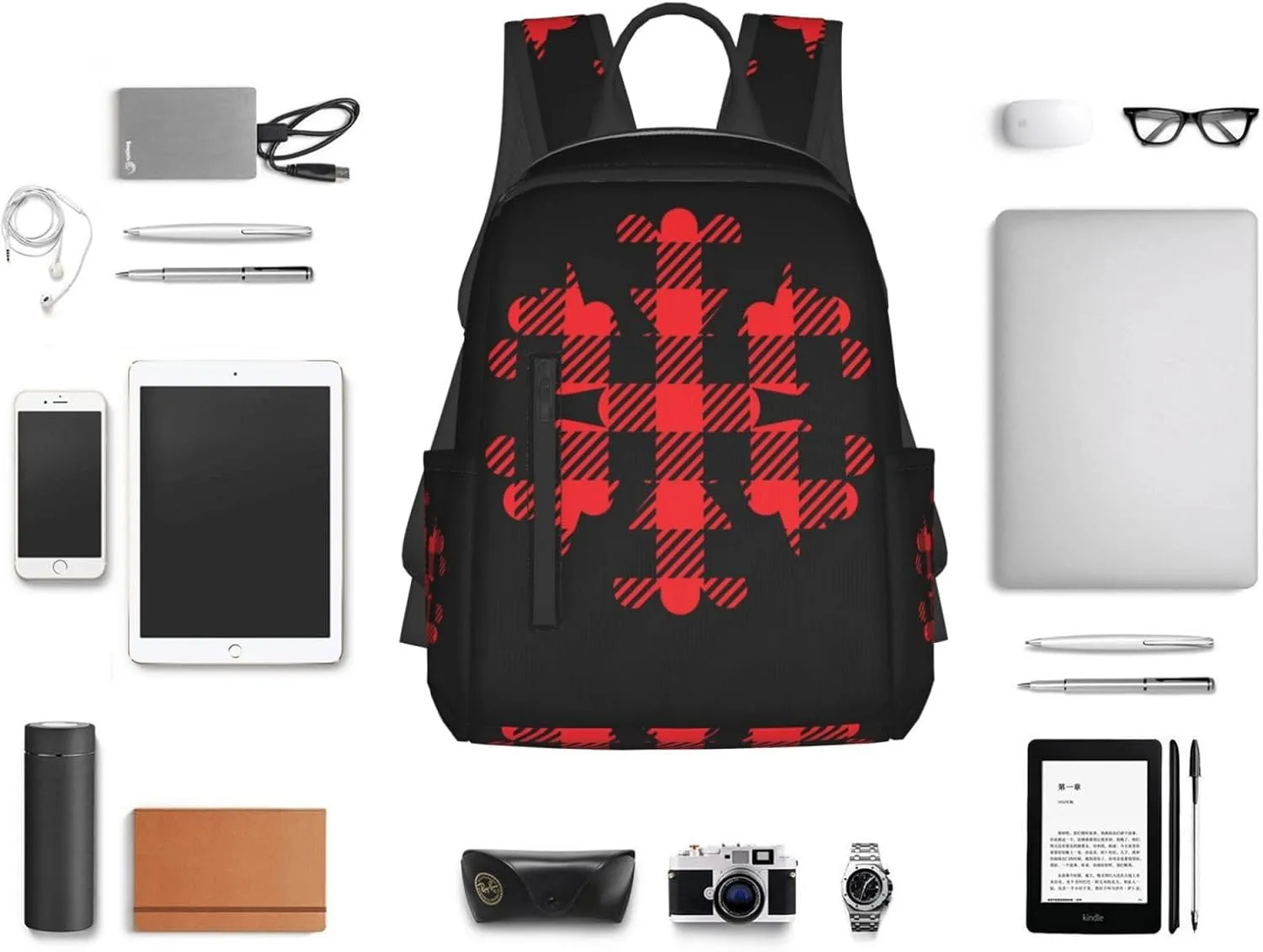 Buffalo Plaid Snowflake Casual Backpacks Large Capacity Laptop Backpack Sports Rucksack Travel Daypack Adjustable Shoulder Strap Work Bag for Outdoor Camping