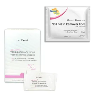 Bundle Deal-LA Fresh Makeup Remover Wipes 50 Packets and Diamond Wipes Pre-soaked Nail polish 50Pads