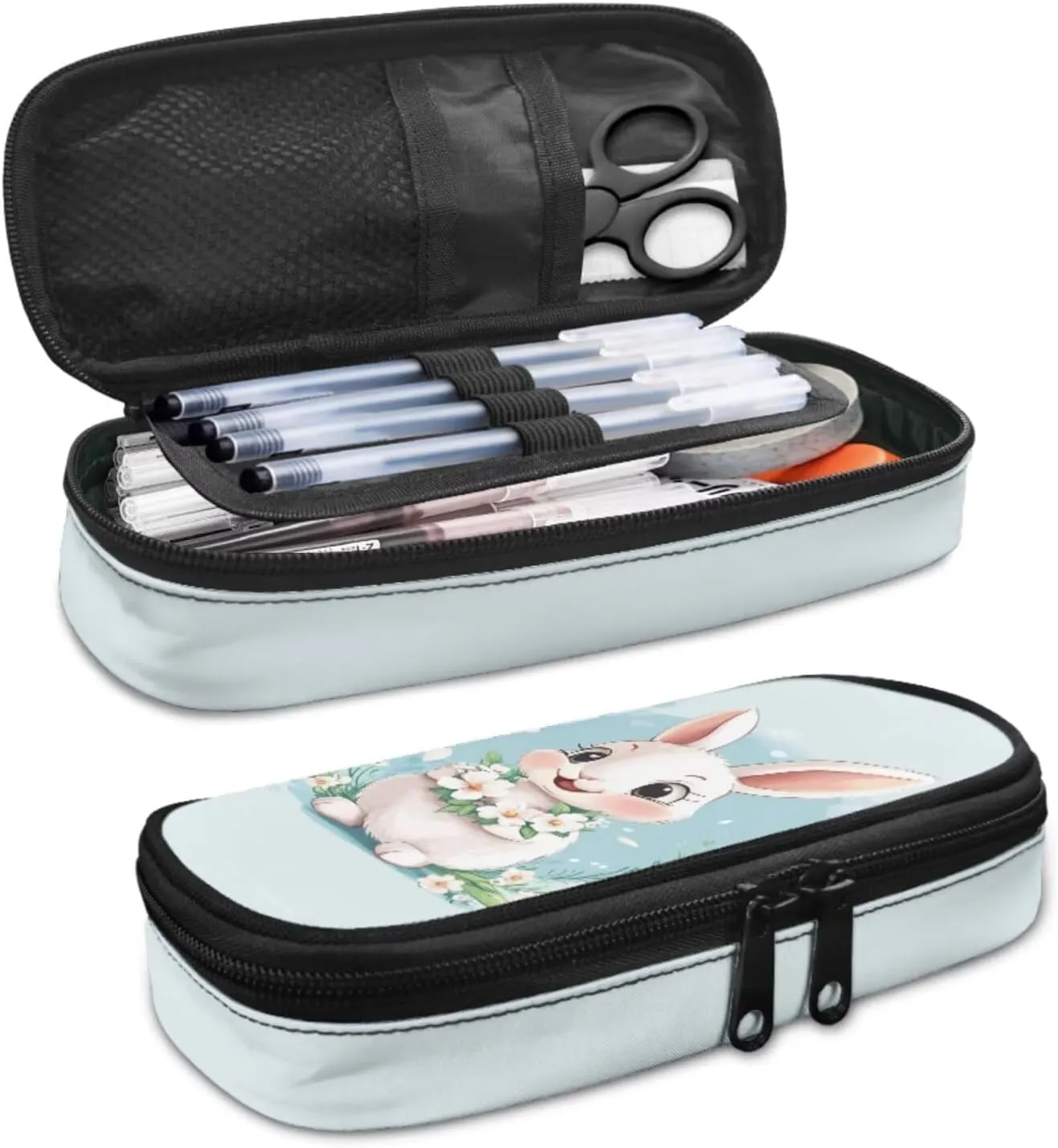 Bunny School Backpack for Kids Girls Backpack with Lunch Box Pencil Case 4 Pcs Cute Bookbag with Side Pockets 17" Aesthetic Elementary School Bag for Girls