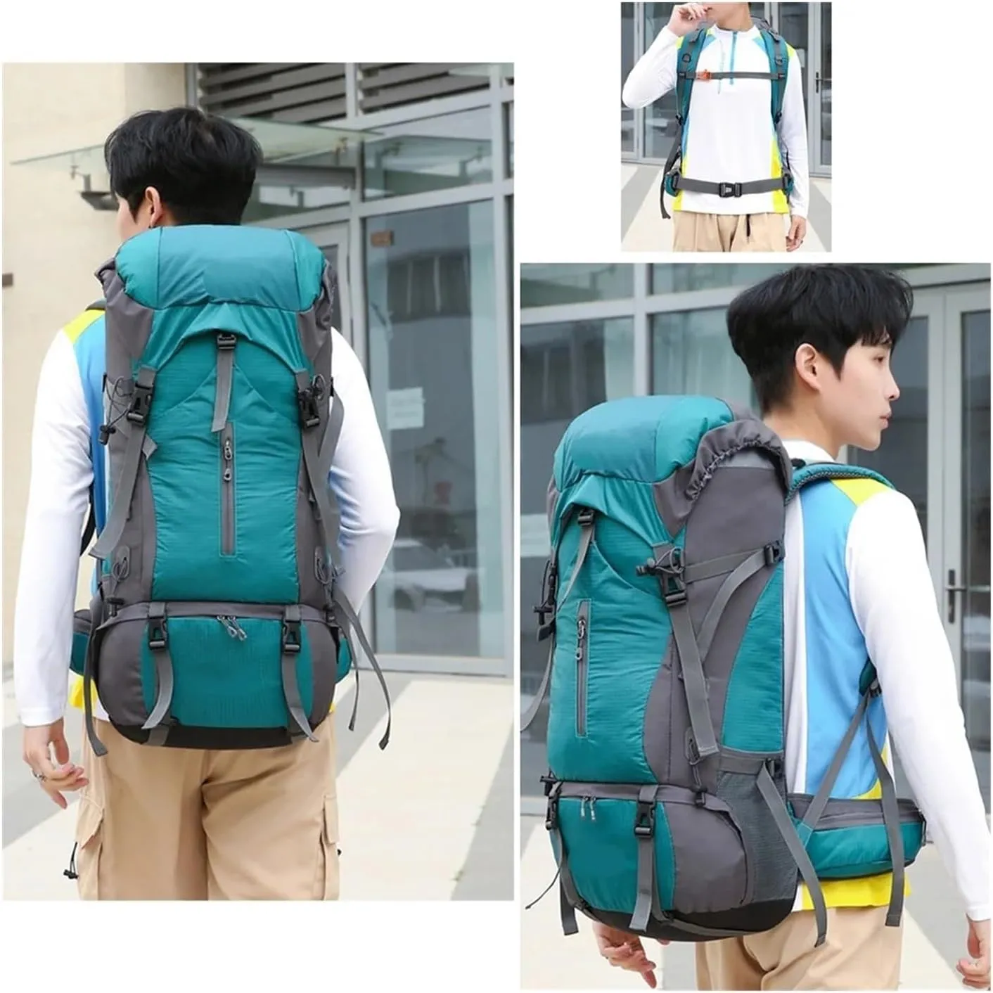 Business Backpack Camping Travel With Rain Cover Outdoor Mountaineering Backpack Shoulder Mountaineering Bag(Black)