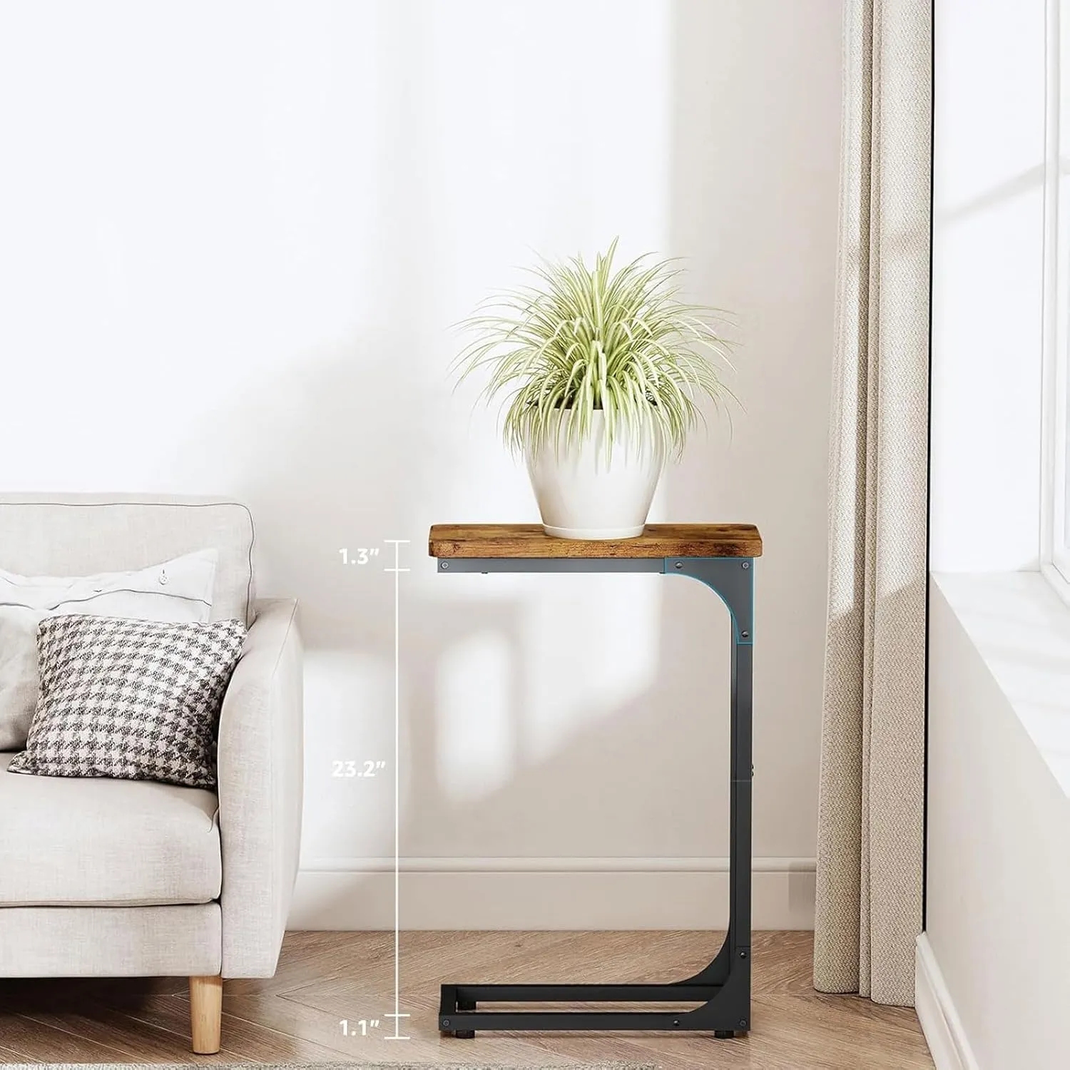 C Shaped End Table, Side Table TV Tray Overbed Table for Small Spaces Narrow Couch Living Room Bedroom Bedside Sofa