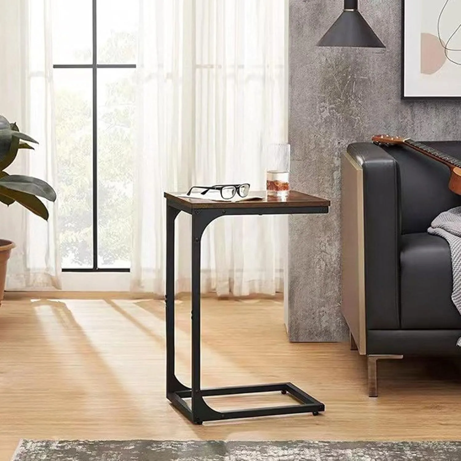 C Shaped End Table, Side Table TV Tray Overbed Table for Small Spaces Narrow Couch Living Room Bedroom Bedside Sofa