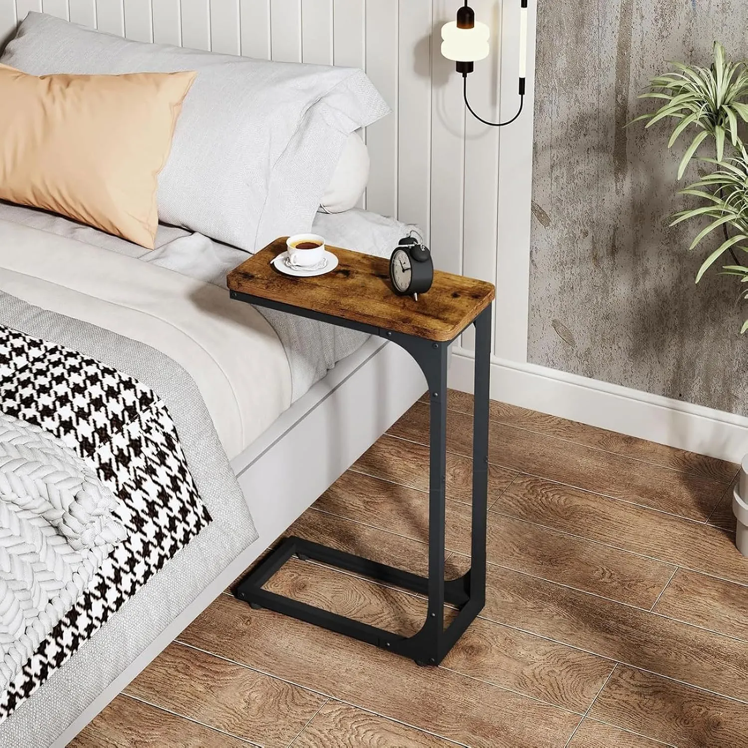 C Shaped End Table, Side Table TV Tray Overbed Table for Small Spaces Narrow Couch Living Room Bedroom Bedside Sofa
