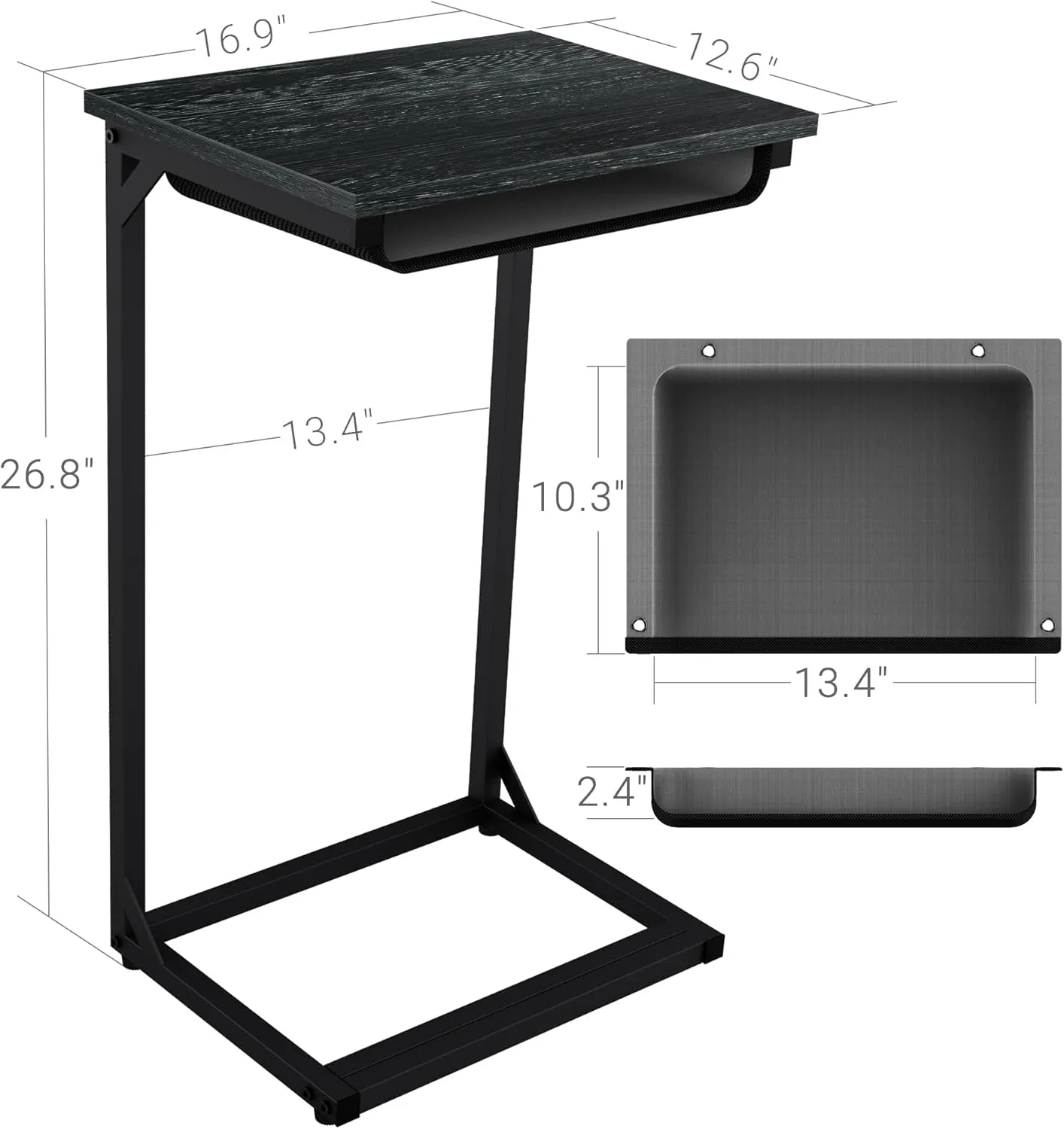 C Shaped End Table, Small Couch Side Table with Storage Bag, Sofa Table for Bedroom, Living Room, Bedside