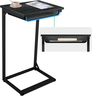 C Shaped End Table, Small Couch Side Table with Storage Bag, Sofa Table for Bedroom, Living Room, Bedside