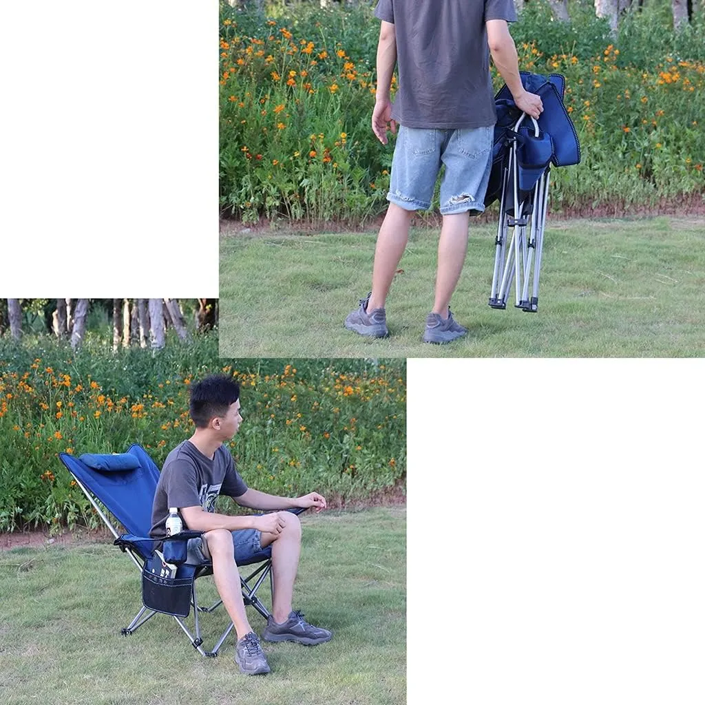 Camping Chair Outdoor Folding Fishing Chairs Siesta Recliner Bed Camping Beach Chair High Back Camping Chair with Pillow (Color : Green, Size : 50 * 58 * 90cm)