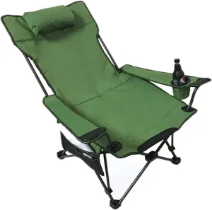 Camping Chair Outdoor Folding Fishing Chairs Siesta Recliner Bed Camping Beach Chair High Back Camping Chair with Pillow (Color : Green, Size : 50 * 58 * 90cm)