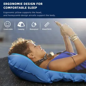 Camping Double Sleeping Mat, Inflatable Double Mat with Pedal Pump and Pillow, Ultra Light Sleep Air Mat for 2 People Portable Sleeping Bed for Camping Hiking Backpacks Hiking Tent (Blue)