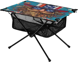 Camping Table Lightweight Portable Folding Table with Mesh Storage Net America Beard Ideal for Camping Hiking Beach Picnic Travel Backyard