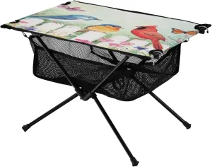 Camping Table Lightweight Portable Folding Table with Mesh Storage Net Butterfly Flower Wooden Fence Bird Ideal for Camping Hiking Beach Picnic Travel Backyard