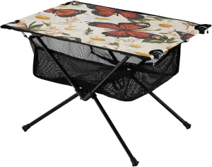 Camping Table Lightweight Portable Folding Table with Mesh Storage Net Daisy Butterfly Flower Ideal for Camping Hiking Beach Picnic Travel Backyard