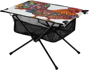 Camping Table Lightweight Portable Folding Table with Mesh Storage Net Flowers Rooster Chicken Ideal for Camping Hiking Beach Picnic Travel Backyard