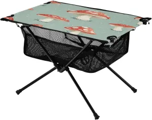 Camping Table Lightweight Portable Folding Table with Mesh Storage Net Green Mushroom White Dot Ideal for Camping Hiking Beach Picnic Travel Backyard