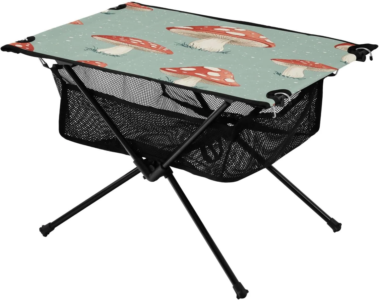 Camping Table Lightweight Portable Folding Table with Mesh Storage Net Green Mushroom White Dot Ideal for Camping Hiking Beach Picnic Travel Backyard