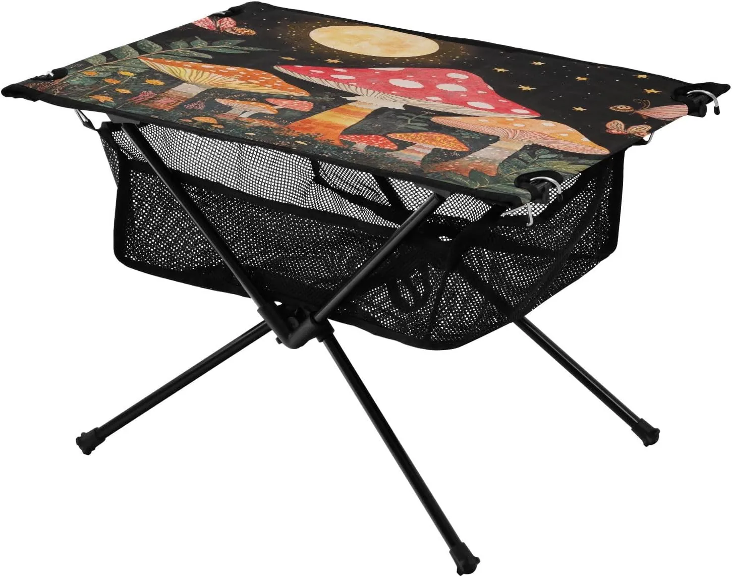 Camping Table Lightweight Portable Folding Table with Mesh Storage Net Mushroom Moon Ideal for Camping Hiking Beach Picnic Travel Backyard