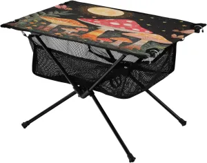 Camping Table Lightweight Portable Folding Table with Mesh Storage Net Mushroom Moon Ideal for Camping Hiking Beach Picnic Travel Backyard