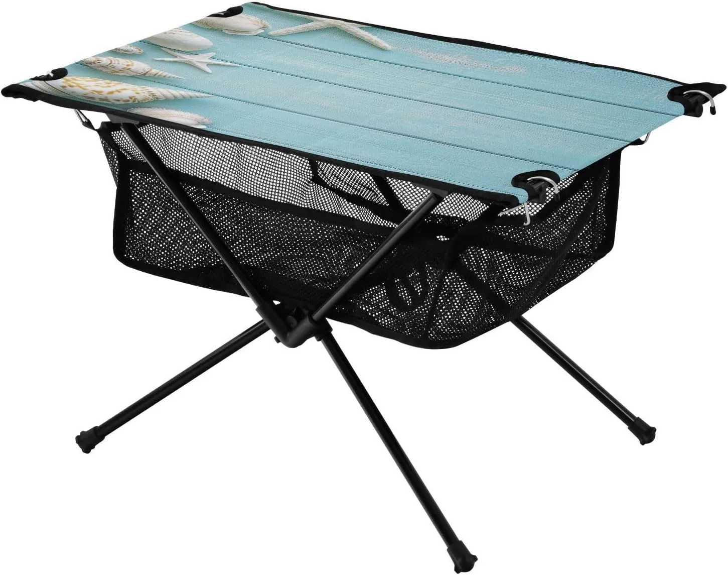 Camping Table Lightweight Portable Folding Table with Mesh Storage Net Shell Starfish Blue Ideal for Camping Hiking Beach Picnic Travel Backyard