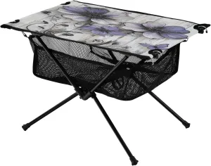 Camping Table Lightweight Portable Folding Table with Mesh Storage Net White Wood Purple Flower Ideal for Camping Hiking Beach Picnic Travel Backyard