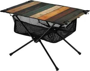 Camping Table Lightweight Portable Folding Table with Mesh Storage Net Wood Grain Colour Ideal for Camping Hiking Beach Picnic Travel Backyard