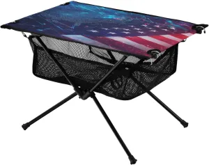 Camping Table Lightweight Portable Folding Table with Mesh Storage Net World Map USA Flag Ideal for Camping Hiking Beach Picnic Travel Backyard