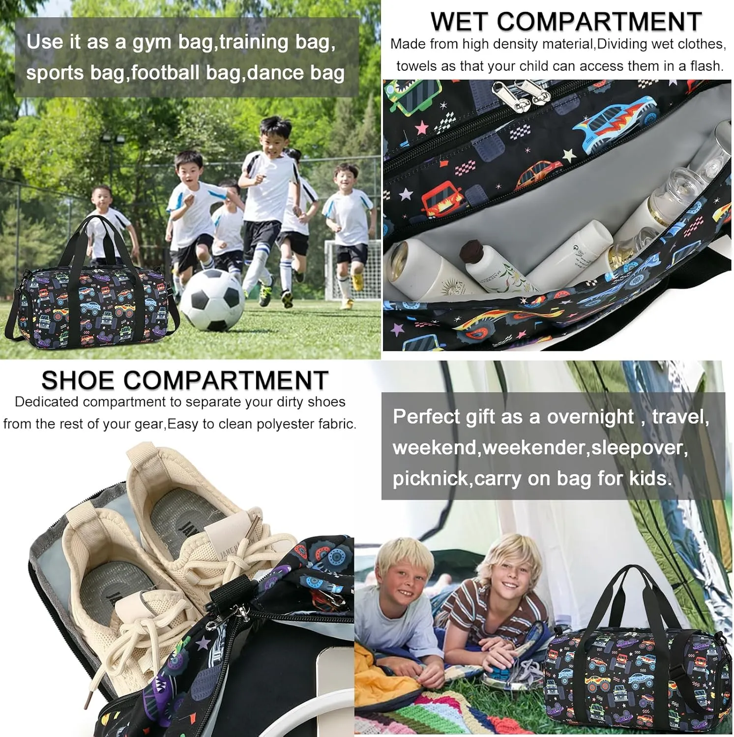 CAMTOP Kids Duffel Bag Boys Toddler Overnight Bag Small Weekender Carry-On Tote for Travel Gym Sport