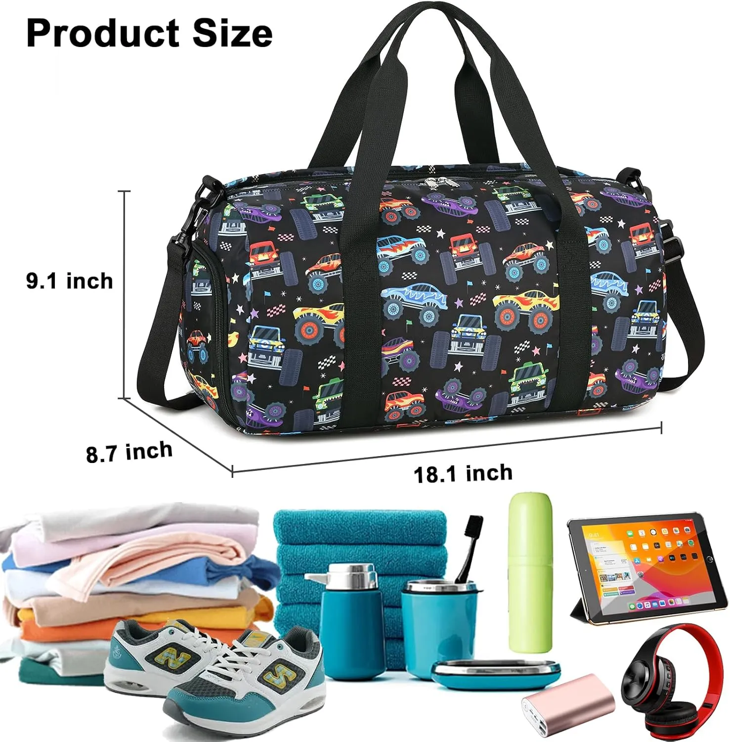CAMTOP Kids Duffel Bag Boys Toddler Overnight Bag Small Weekender Carry-On Tote for Travel Gym Sport