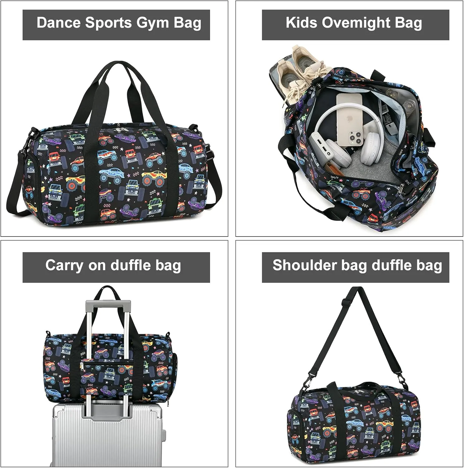 CAMTOP Kids Duffel Bag Boys Toddler Overnight Bag Small Weekender Carry-On Tote for Travel Gym Sport